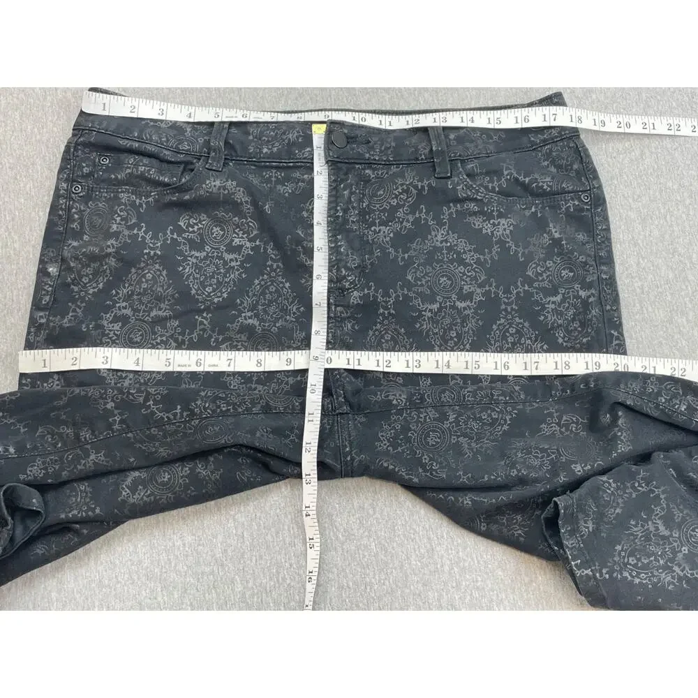 NYDJ Pants Womens 14 Black Floral‎ Cotton Blend Stretch Flat Front Skinny Fit